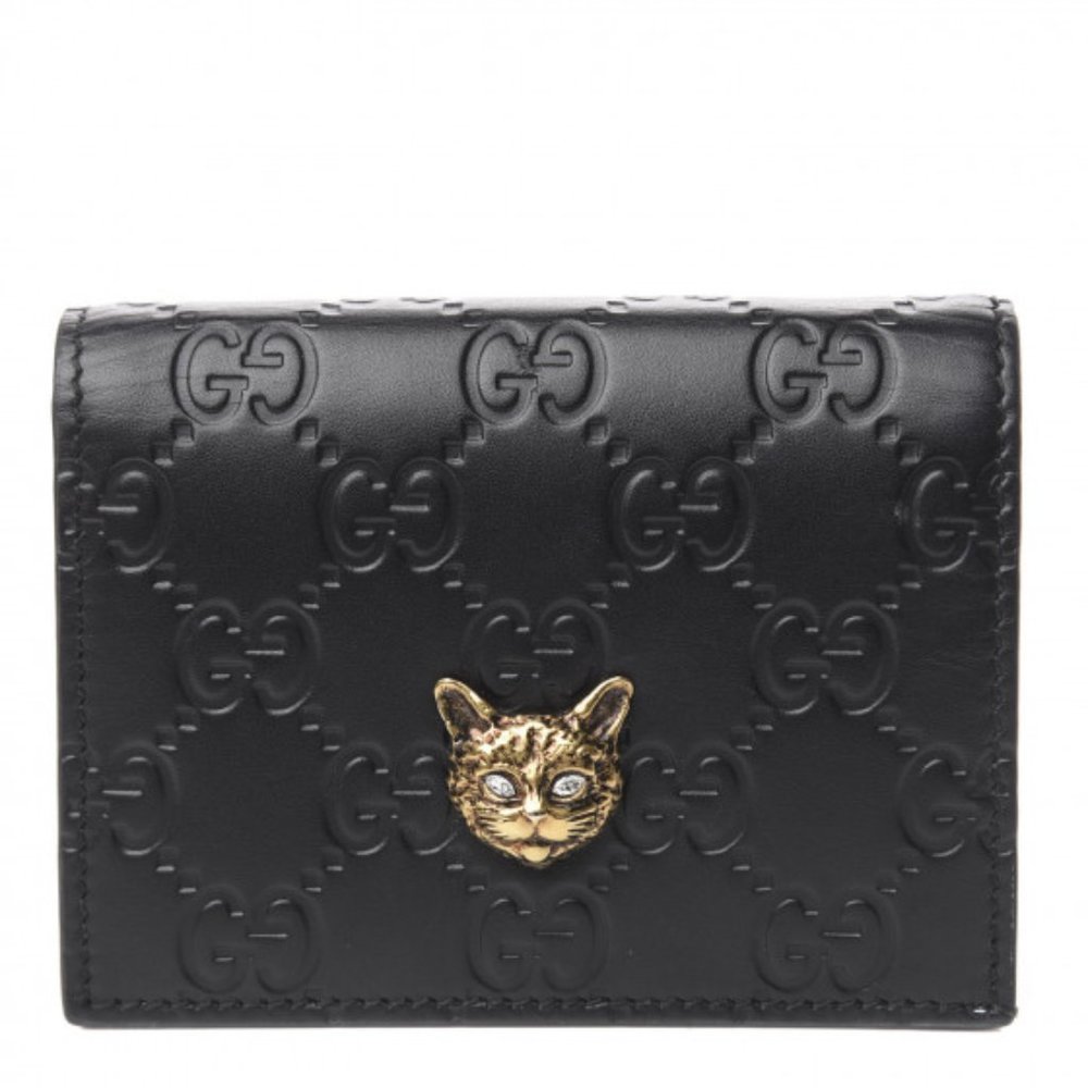 Gucci Guccissima Crystal Cat Card Case in Black NEW IN BOX - Picture 1 of 6